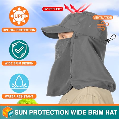 Suncube SUN CUBE Fishing Sun Hat with Neck Flap & Face Cover – UPF 50+ Wide Brim UV Protection Bucket Hat for Men & Women, Hiking & Outdoor Work - Gray - Image 3