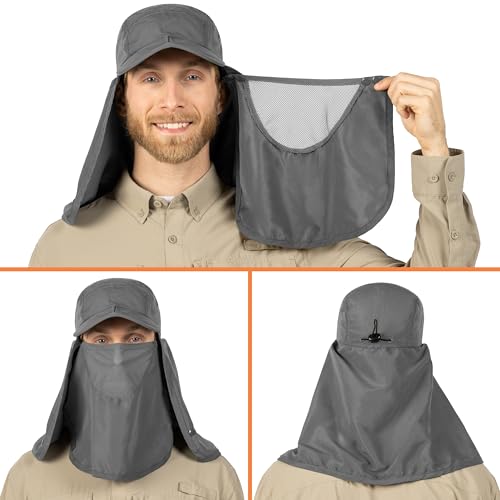 Suncube SUN CUBE Fishing Sun Hat with Neck Flap & Face Cover – UPF 50+ Wide Brim UV Protection Bucket Hat for Men & Women, Hiking & Outdoor Work - Gray - Image 2