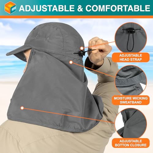 Suncube SUN CUBE Fishing Sun Hat with Neck Flap & Face Cover – UPF 50+ Wide Brim UV Protection Bucket Hat for Men & Women, Hiking & Outdoor Work - Gray - Image 4