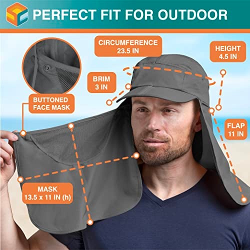 Suncube SUN CUBE Fishing Sun Hat with Neck Flap & Face Cover – UPF 50+ Wide Brim UV Protection Bucket Hat for Men & Women, Hiking & Outdoor Work - Gray - Image 5