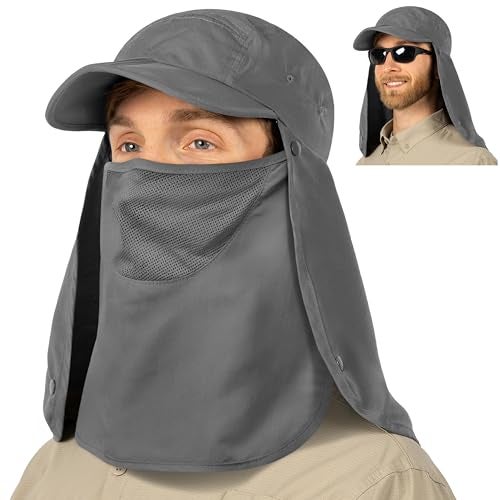 Suncube SUN CUBE Fishing Sun Hat with Neck Flap & Face Cover – UPF 50+ Wide Brim UV Protection Bucket Hat for Men & Women, Hiking & Outdoor Work - Gray - Image 1