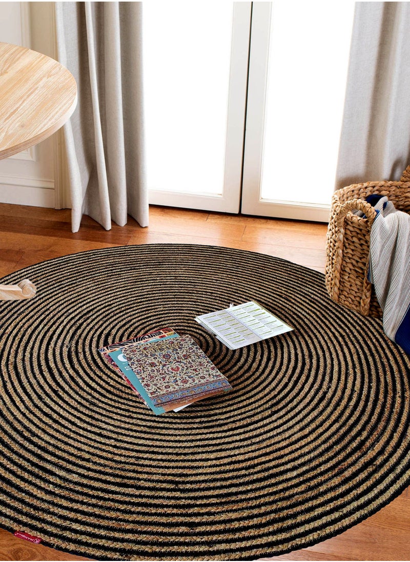 Ramsha - Jute rug round outdoor rug Br-004 braided rug for living room,kitchen,bedroom black color carpet. - Image 1