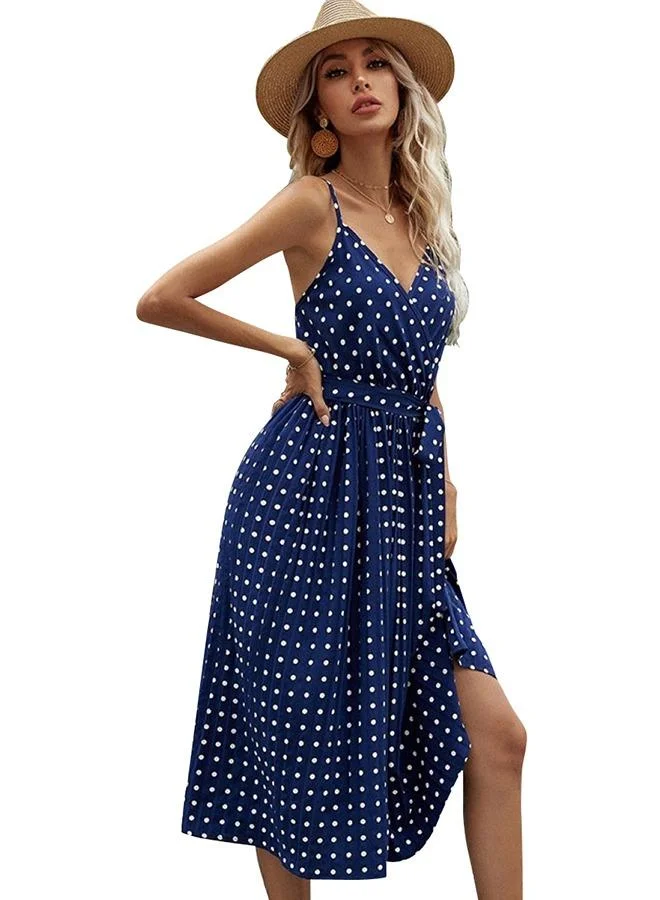 يونيكي Blue Polka Dot Print Mini Dress