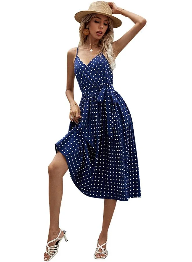 يونيكي Blue Polka Dot Print Mini Dress