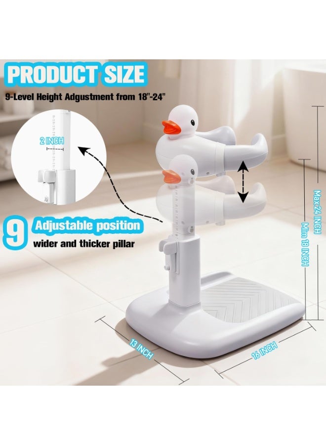Happy Home Adjustable Baby Bath Stand with Duck Design, Anti-Slip Base Toddler Shower Support Seat, Standing Bath Assistant for Babies 6–36 Months, Foldable Compact Infant Bath Holder with Safety Chest Support, Durable Plastic Free Standing Shower Stand with Hose Holder, Safe Non-Skid Training Bath Aid - Image 2