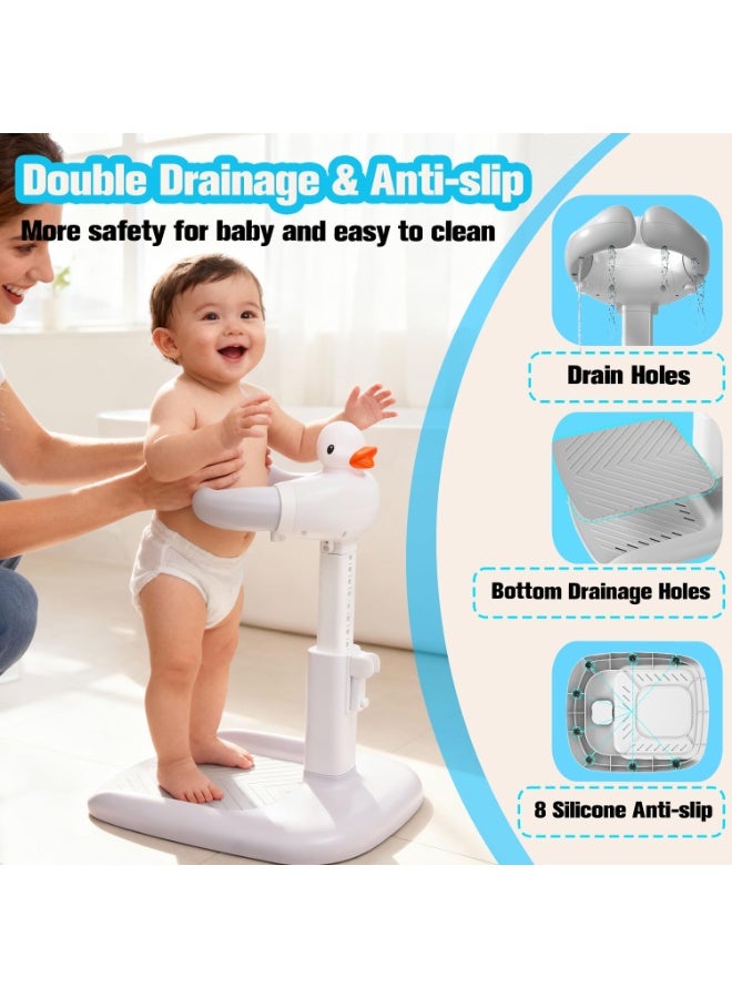 Happy Home Adjustable Baby Bath Stand with Duck Design, Anti-Slip Base Toddler Shower Support Seat, Standing Bath Assistant for Babies 6–36 Months, Foldable Compact Infant Bath Holder with Safety Chest Support, Durable Plastic Free Standing Shower Stand with Hose Holder, Safe Non-Skid Training Bath Aid - Image 4