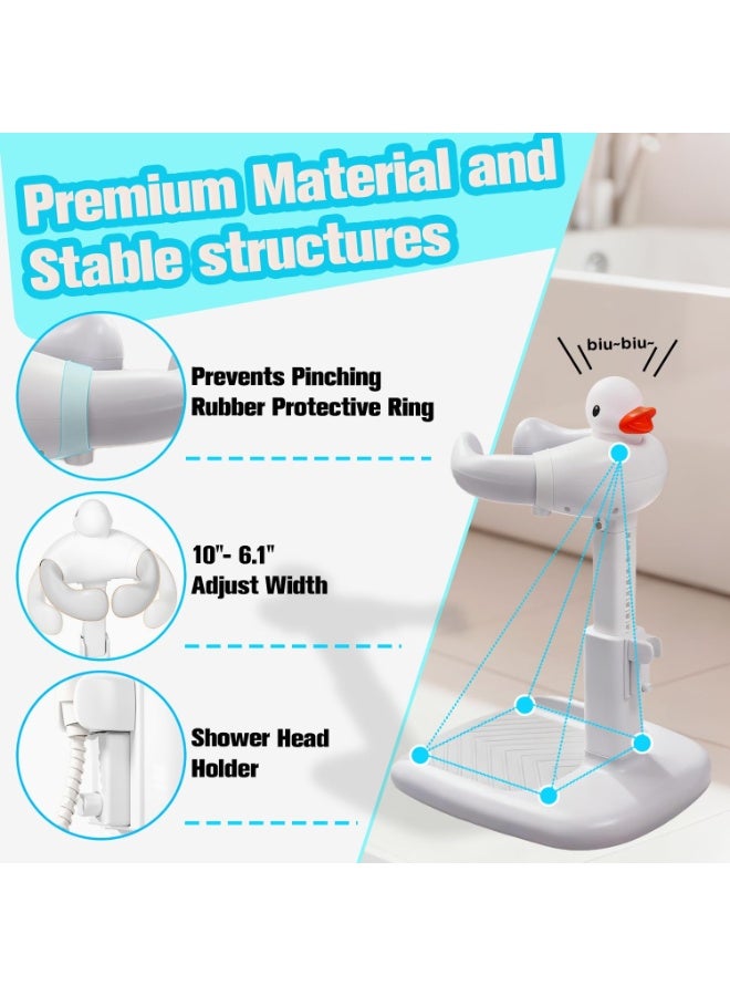 Happy Home Adjustable Baby Bath Stand with Duck Design, Anti-Slip Base Toddler Shower Support Seat, Standing Bath Assistant for Babies 6–36 Months, Foldable Compact Infant Bath Holder with Safety Chest Support, Durable Plastic Free Standing Shower Stand with Hose Holder, Safe Non-Skid Training Bath Aid - Image 3