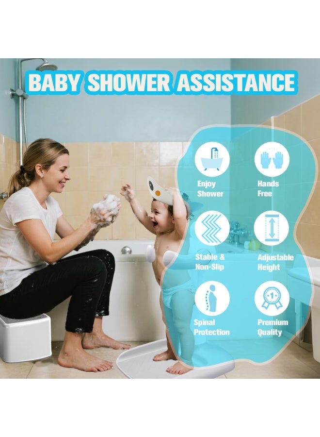 Happy Home Adjustable Baby Bath Stand with Duck Design, Anti-Slip Base Toddler Shower Support Seat, Standing Bath Assistant for Babies 6–36 Months, Foldable Compact Infant Bath Holder with Safety Chest Support, Durable Plastic Free Standing Shower Stand with Hose Holder, Safe Non-Skid Training Bath Aid - Image 5