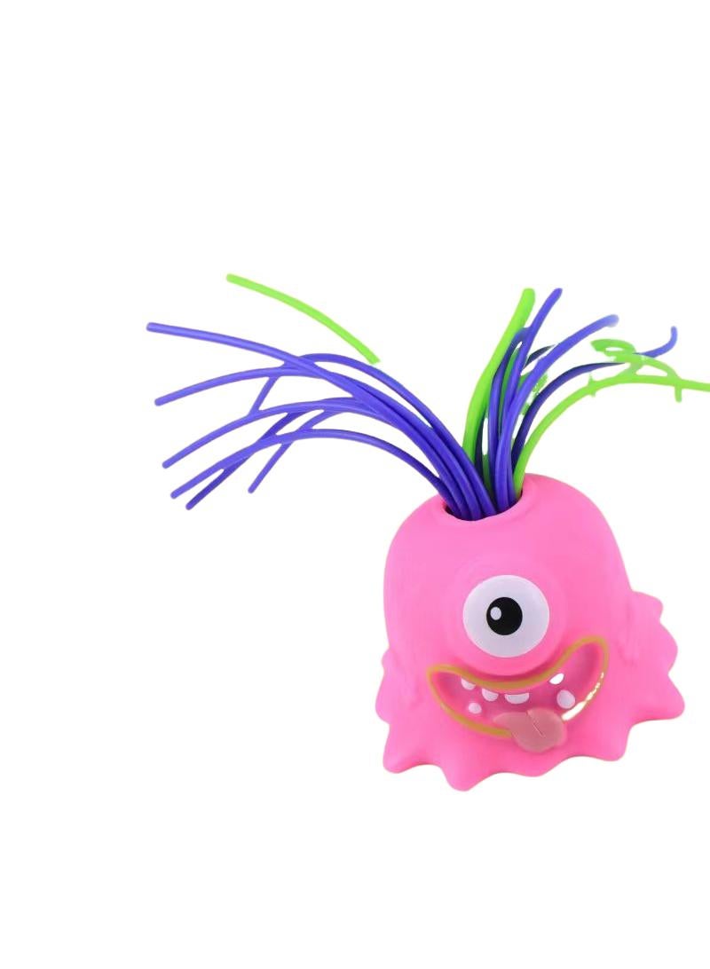 Hair Pulling Little Monster Can Be Tied Braids Decompression Vent Toys Educational Creative Vent Novelty Monster Big Eyes Boy Special Stress Reliever Toys Pink - Image 1