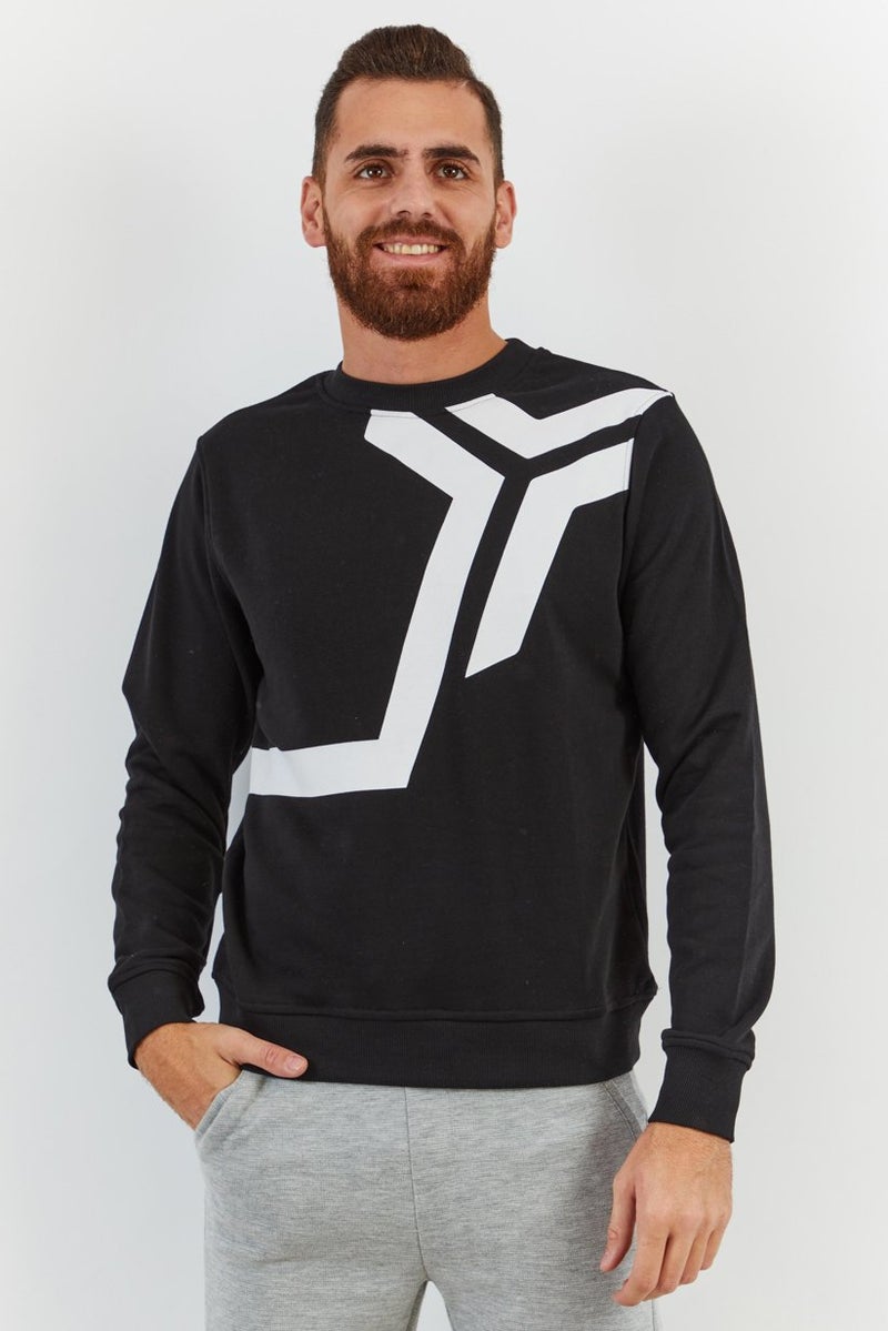 JOHN RICHMOND Men Crew Neck Textured Long Sleeve Sweatshirt, Black - Image 1