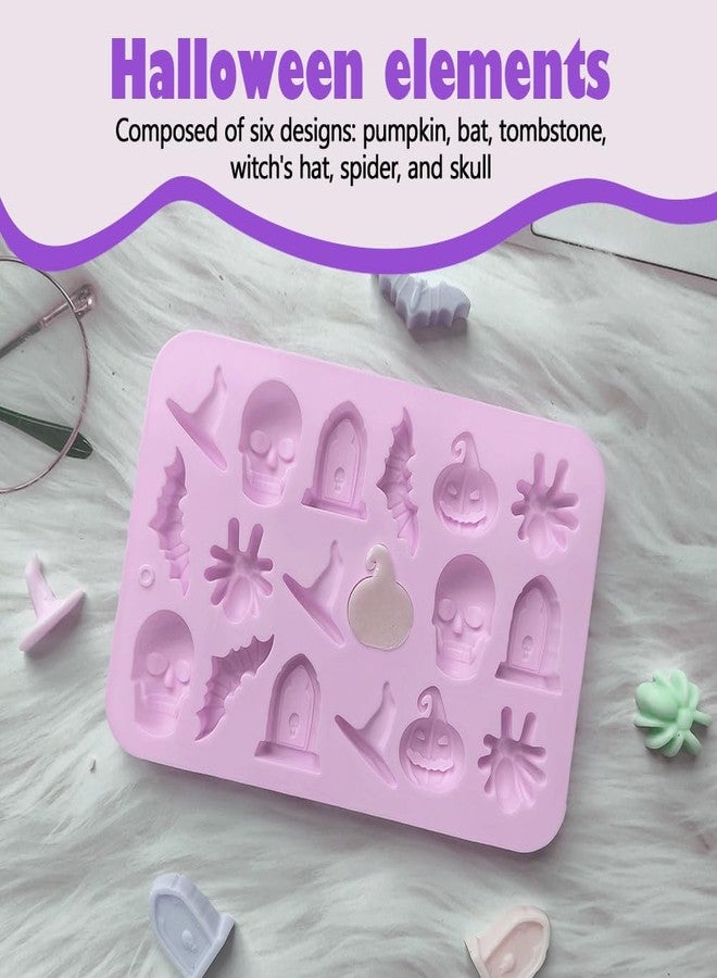 DONGKER Halloween Silicone Mold,5 PCS 18 Cavity 3D Skull Pumpkin Witch Hat Mold for Chocolate Gummy Cream Jelly Cheese Candy Bars - Image 2
