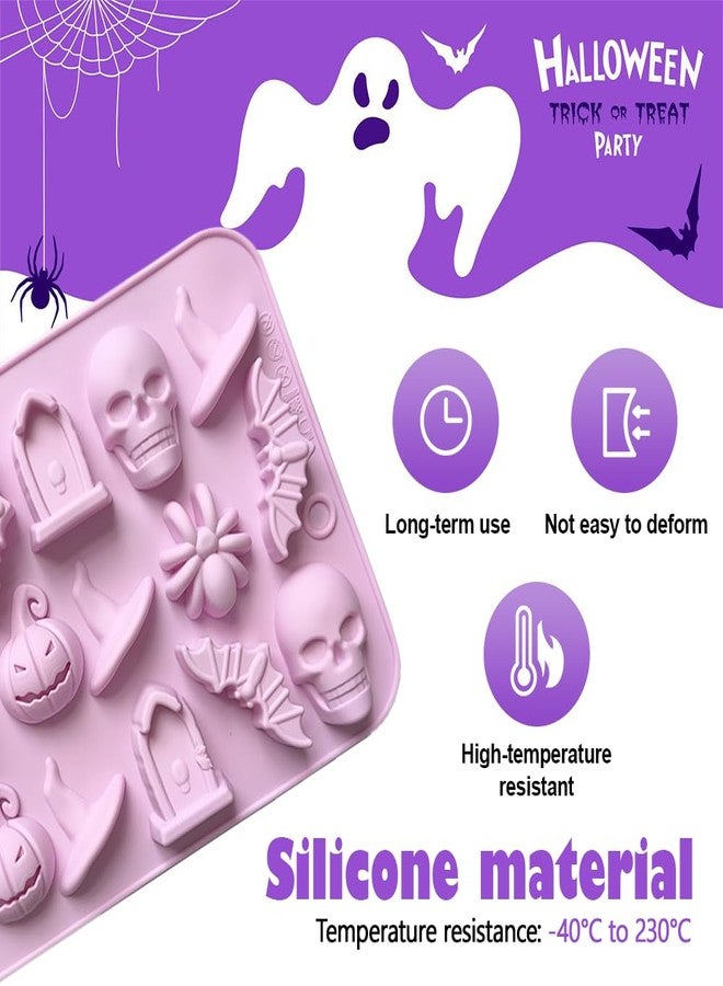 DONGKER Halloween Silicone Mold,5 PCS 18 Cavity 3D Skull Pumpkin Witch Hat Mold for Chocolate Gummy Cream Jelly Cheese Candy Bars - Image 3