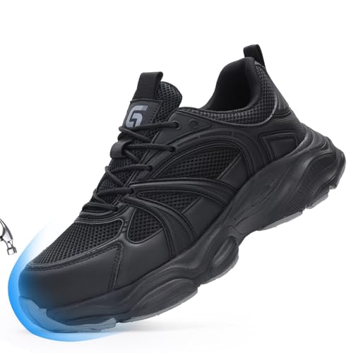 GUYISA Steel Toe Safety Shoes for Men Women Puncture Resistant Lightweight Comfortable Footwear Industrial Work Shoes for Construction Warehouse Black - Image 1
