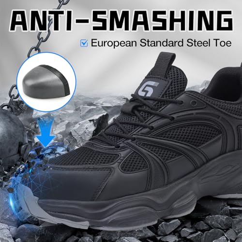 GUYISA Steel Toe Safety Shoes for Men Women Puncture Resistant Lightweight Comfortable Footwear Industrial Work Shoes for Construction Warehouse Black - Image 2