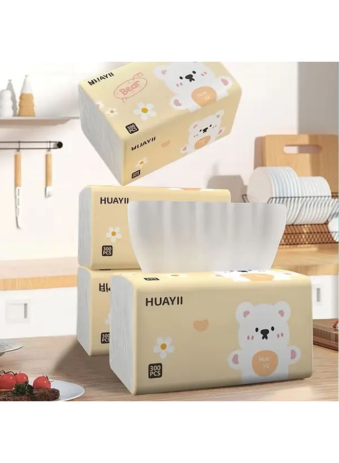 4 Pack Natural Wood Fiber 5 Ply Thick Absorbent Tissue Paper Cute Panda Heart Design Light Beige Embossed Texture - Image 1
