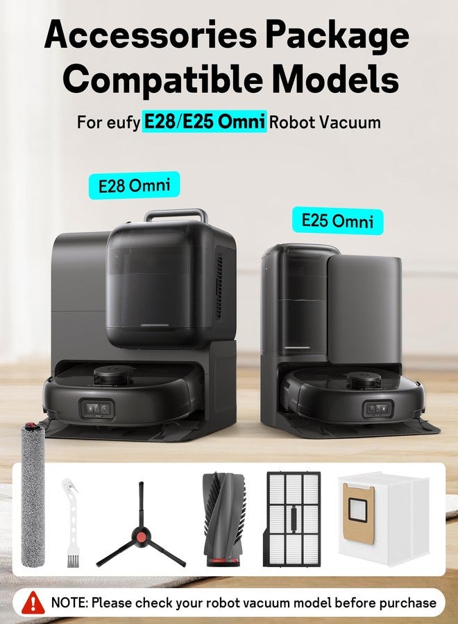 طقم قطع غيار ليمون E25 E28 مكون من 12 قطعة، متوافق مع مكنسة يوفي E28 / E25 أومني الروبوتية، يتضمن قطع غيار E25، وحقيبتي غبار، و4 فرش جانبية، وفرشاة دوارة، وممسحة دوارة، وفلترين، وفرشاة تنظيف. - Image 2