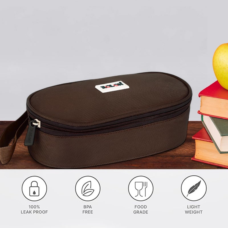 ROLON ROLON Lunch Lock 02 Brown LeakProof Design Portable and Durable Tiffin Box for Adults and Office Use 2 Round Stainless Steel Round Containers 300ml Each with Insulated Soft Pouch  - Image 2