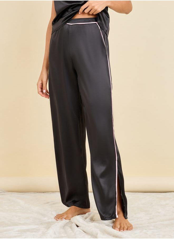 Styli - Satin Contrast Piped Cami and Wide Leg Pant with Side Slit Set - Image 1