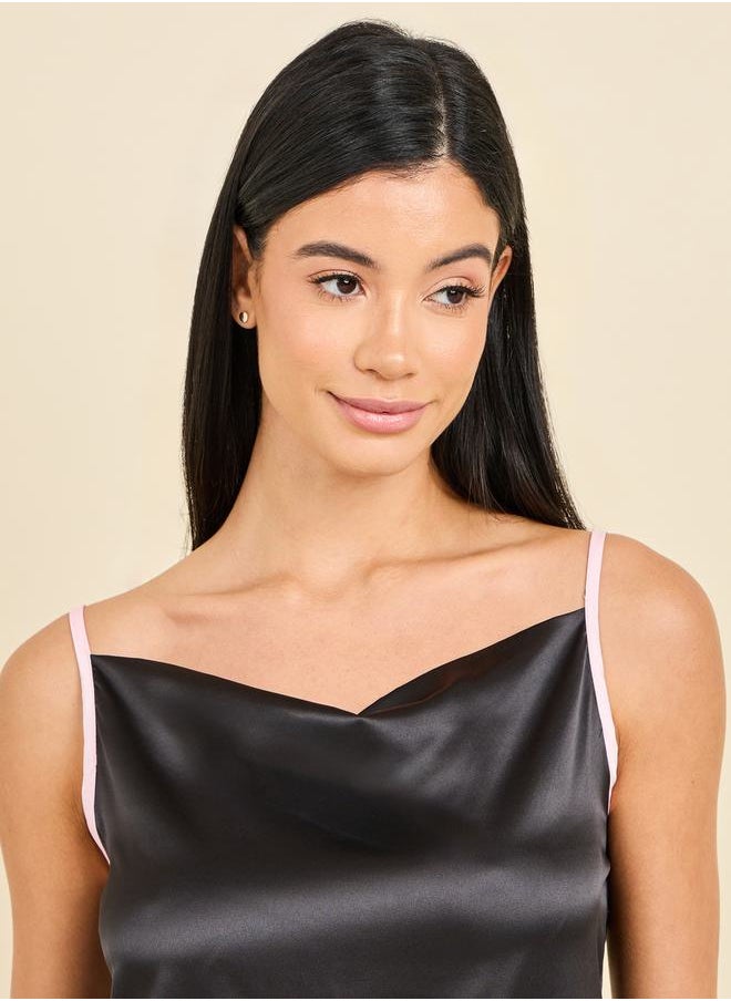 Styli - Satin Contrast Piped Cami and Wide Leg Pant with Side Slit Set - Image 1