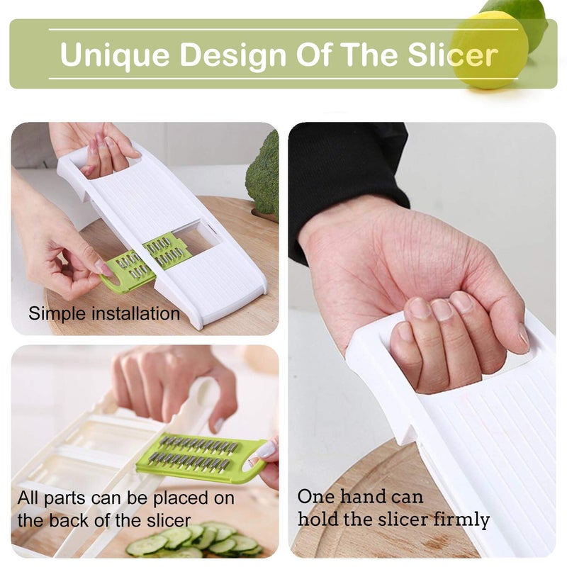 NACOLUS 5 in 1 Mandoline Slicer Vegetable Slicer Mandolin Multi Blade Potato Veggie Slicer Vegetable Cutter Julienne Shredder Potato Slicer Green - Image 4