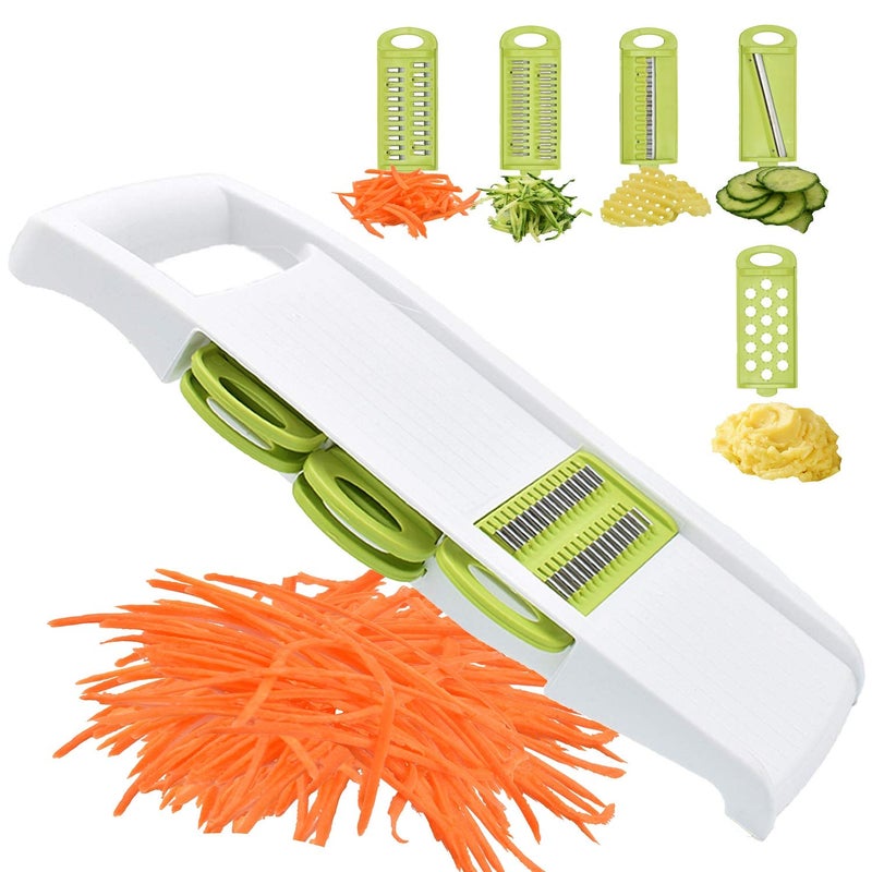 NACOLUS 5 in 1 Mandoline Slicer Vegetable Slicer Mandolin Multi Blade Potato Veggie Slicer Vegetable Cutter Julienne Shredder Potato Slicer Green - Image 1
