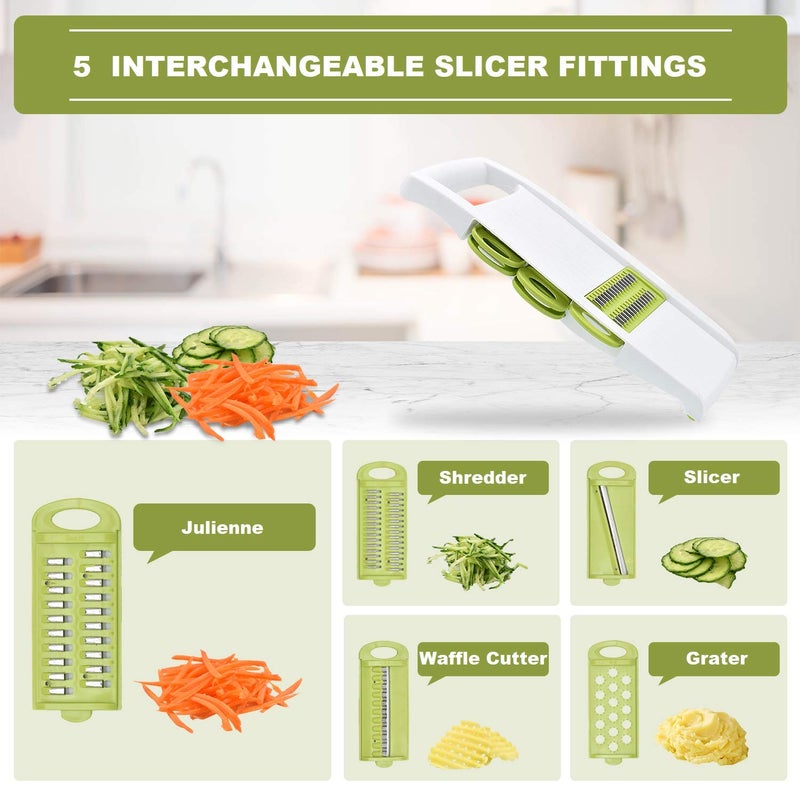 NACOLUS 5 in 1 Mandoline Slicer Vegetable Slicer Mandolin Multi Blade Potato Veggie Slicer Vegetable Cutter Julienne Shredder Potato Slicer Green - Image 2