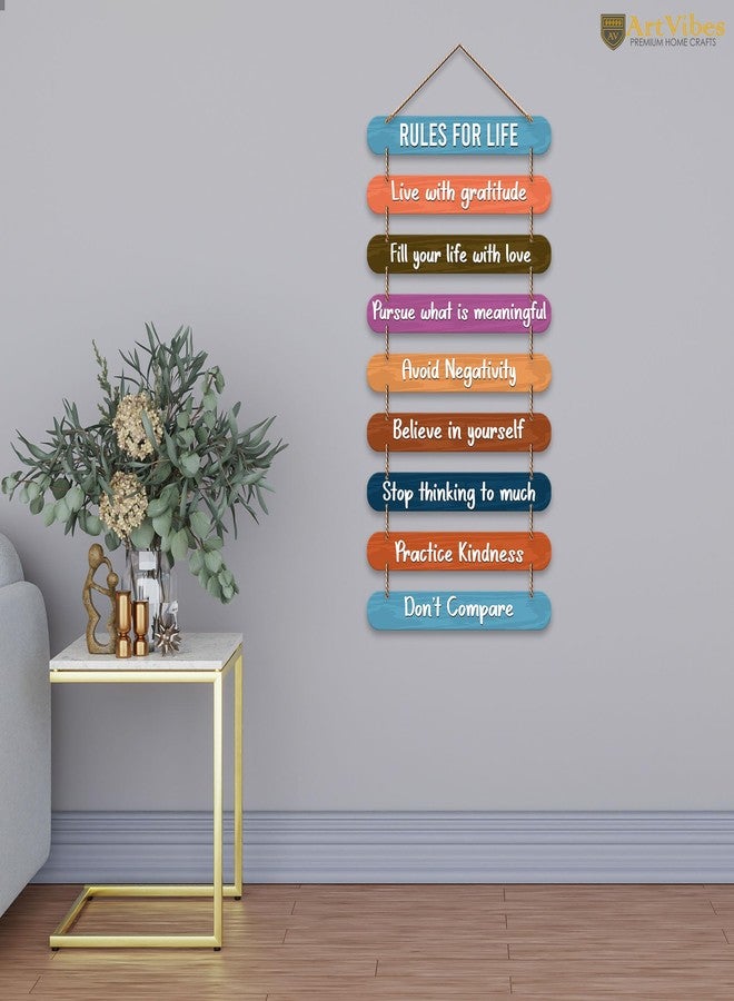 Artvibes Rules for Life Quotes Printed Mdf Wooden Wall Hanging | Living Room | Office | Home Decor Items | Gifts | Wall Art For Hall | Modern Wall Decorative Accessories for Home Decoration (WH_9310N) - Image 3