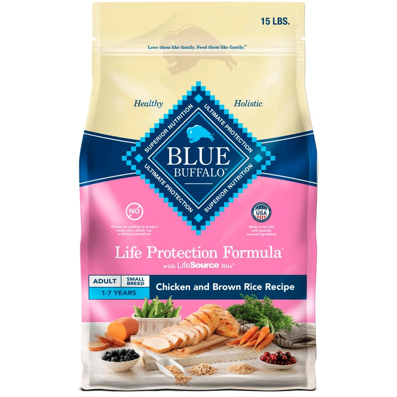 Blue Buffalo Life Protection Formula Adult Small Breed Dry Dog Food, Supports High Energy Needs, Made with Natural Ingredients, Chicken & Brown Rice Recipe, 15-lb Bag - Image 1