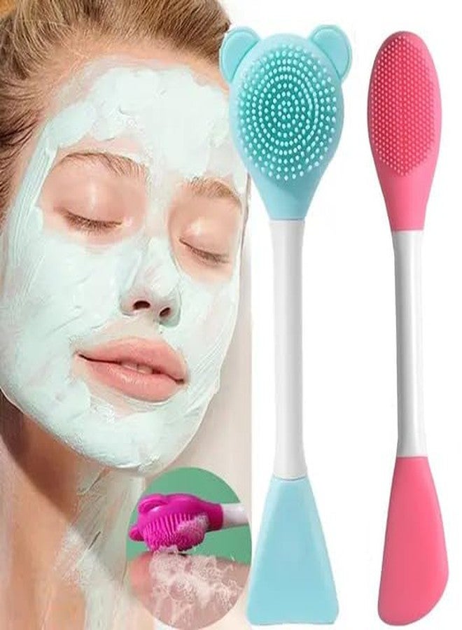 Aternal 2-1 Face Mask Brush, Silicone Face Pack Spatula Soft and Flexible Face Scrubber Face Mask Applicator Brush Double Head Facial Cleansing Brushes Skincare Brush Cream, Lotion, Moisturizer Applying Brush, Pack of 2 - Image 1