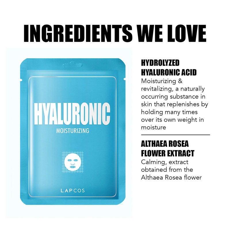 LAPCOS Hyaluronic Acid Sheet Mask, Daily Hydrating Face Mask, Protects & Nourishes Skin, Korean Beauty Favorite, 5-Pack - Image 2