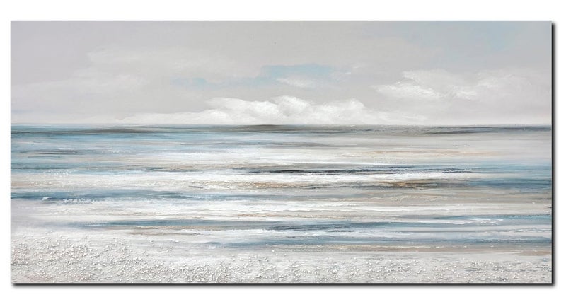 TRAIN2 ART Abstract Wall Art Modern Coastal Wall Decor Textured Blue and White Sea Background Canvas Wall Art for Living Room Bedroom Kitchen Office 20"x40" - Image 5