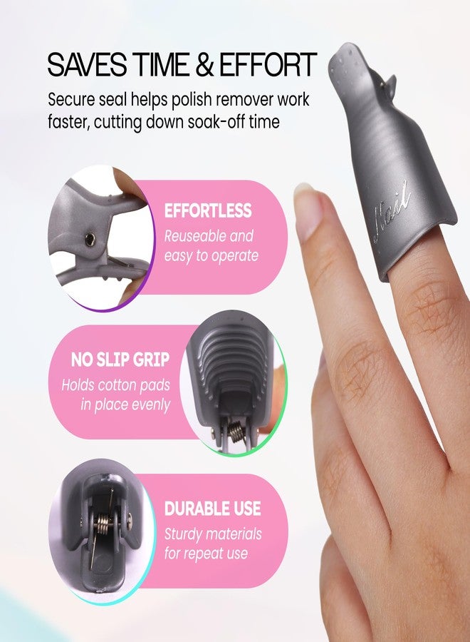Pana 10Pcs Reusable Acrylic Nail Soak Treatment UV Gel Polish Remover Clip Cap Manicure Tool (Silver Color) - Image 2