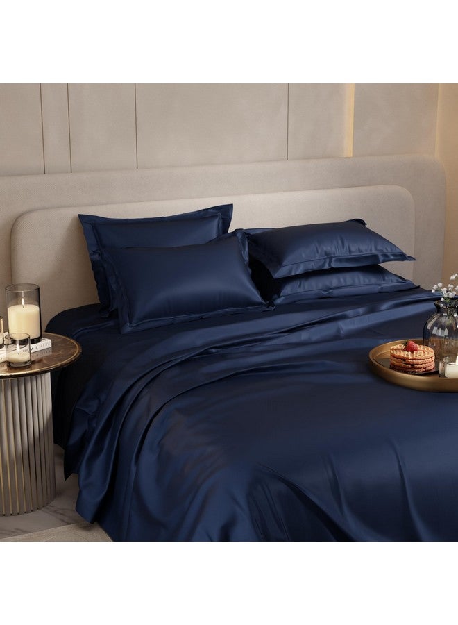 Stoa Paris 300 Tc Satin Bedsheet Super King Size Bed with Pillow Covers, Premium Ultra Satin Bedding Set, Gifts for Couples, Wedding, Bedroom Home Furnishing, Date Night Collection - Mystique Blue - Image 4