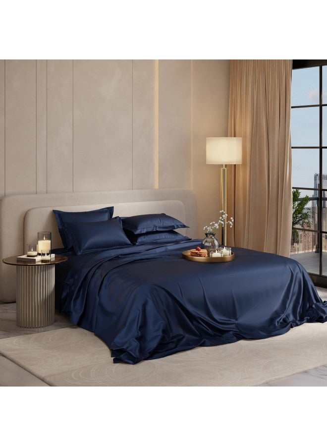 Stoa Paris 300 Tc Satin Bedsheet Super King Size Bed with Pillow Covers, Premium Ultra Satin Bedding Set, Gifts for Couples, Wedding, Bedroom Home Furnishing, Date Night Collection - Mystique Blue - Image 1