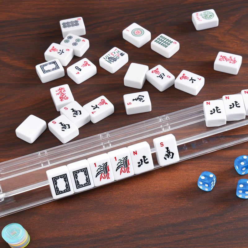 ZGME American Mahjong Set,166 White Tiles with Blue Bag and Accessories,4 Transparent All-in-One Mahjong Racks with Pushers,Complete Mahjong Set - Image 3