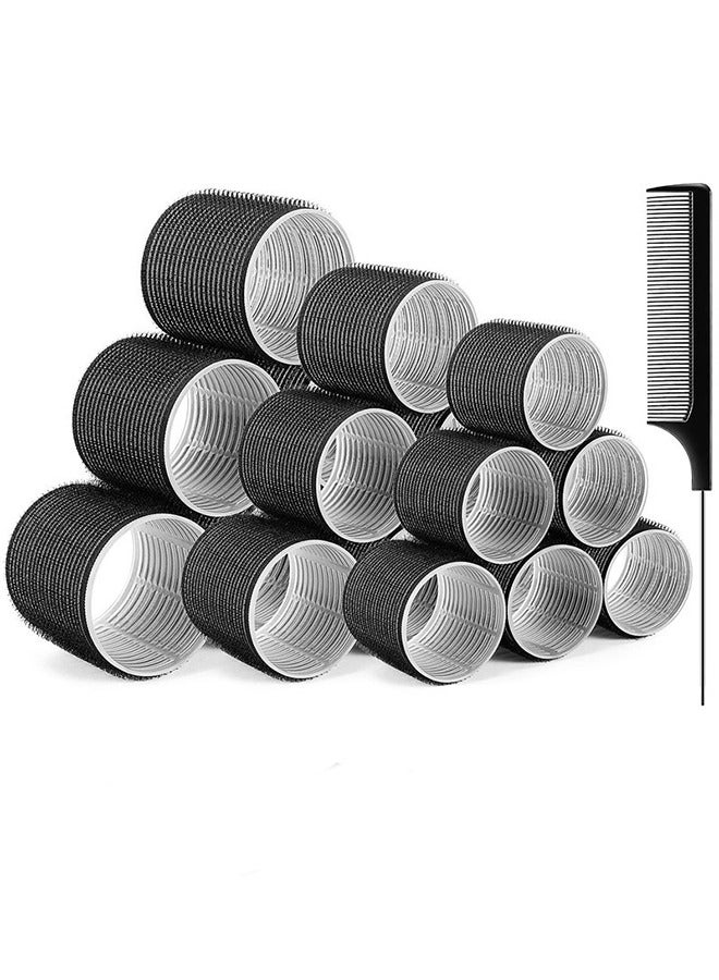 general 18PCS Self Grip Hair Rollers Curlers 3 Sizes Black Hair Roller 4.5in, 3.6in, 2.5in, Jumbo Curlers Roller for Long Medium Short Thick Fine Volume Bangs - Image 1