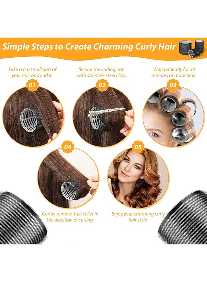 general 18PCS Self Grip Hair Rollers Curlers 3 Sizes Black Hair Roller 4.5in, 3.6in, 2.5in, Jumbo Curlers Roller for Long Medium Short Thick Fine Volume Bangs - Image 5