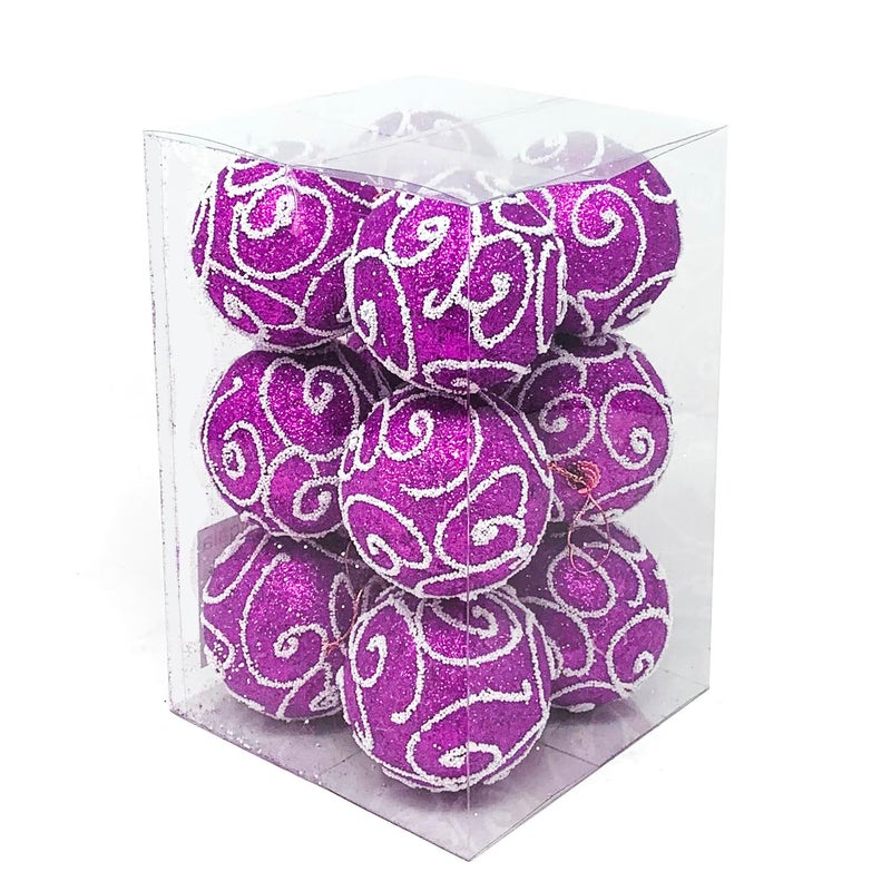 allgala allgala 12 Pack 3 Inch Christmas Tree Ornament Balls-Glitter Decorated Foam Large Xmas Ball-Purple 
