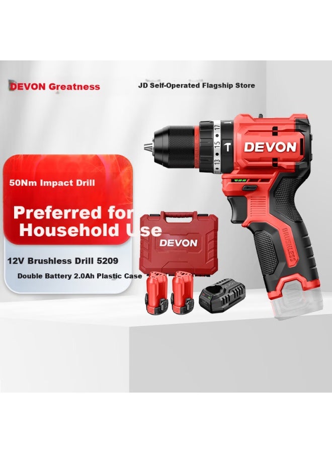 Devon 12v Brushless Lithium Drill, Electric Drill, Rechargeable Drill, Impact Drill, Hand-operated Screwdriver, 5209 Dual Battery 2.0 Fast Charging - Image 3