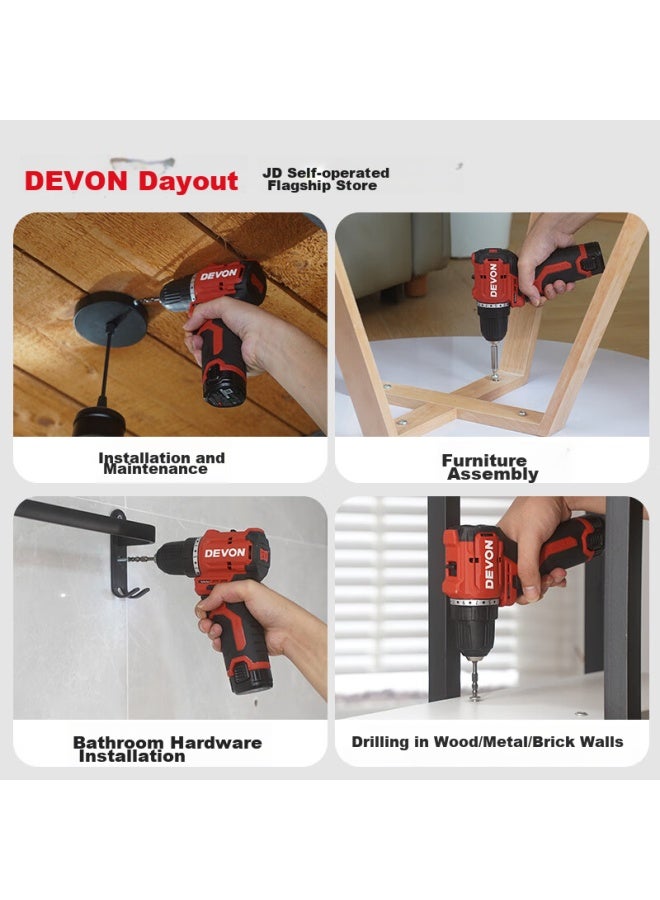 Devon 12v Brushless Lithium Drill, Electric Drill, Rechargeable Drill, Impact Drill, Hand-operated Screwdriver, 5209 Dual Battery 2.0 Fast Charging - Image 1