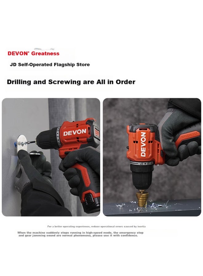 Devon 12v Brushless Lithium Drill, Electric Drill, Rechargeable Drill, Impact Drill, Hand-operated Screwdriver, 5209 Dual Battery 2.0 Fast Charging - Image 2