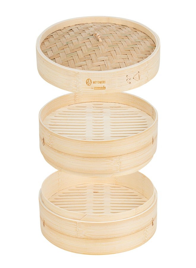 Restaurantware-Motomori 12 Inch Bamboo Steamer Set, 1 Reusable Dumpling Steamer - Includes 1 Lid And 1 Tier, Durable, Bamboo Asian Basket, For Steaming Vegetable, Meat, And More - Image 2