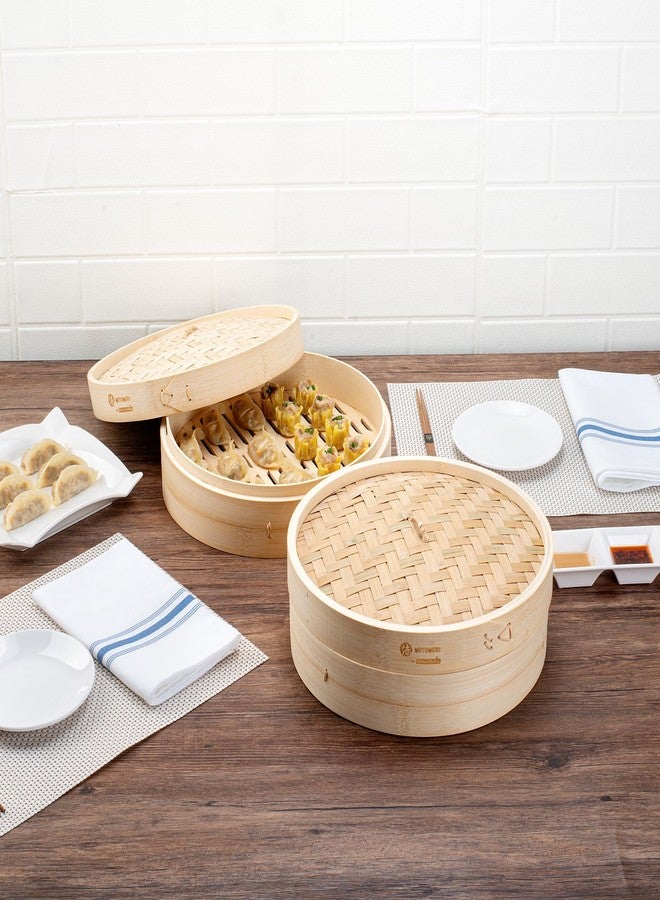 Restaurantware-Motomori 12 Inch Bamboo Steamer Set, 1 Reusable Dumpling Steamer - Includes 1 Lid And 1 Tier, Durable, Bamboo Asian Basket, For Steaming Vegetable, Meat, And More - Image 3