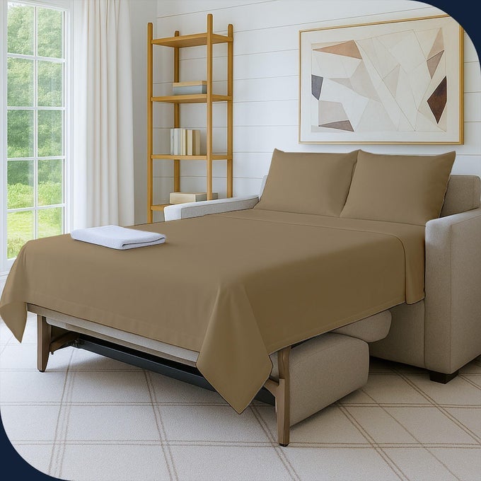 QUEEN SLEEPER SOFA BED SHEET SET 4 PIECE PREMIUM QUALITY 100 EGYPTIAN COTTON 6 INCH DEEP SOFA BEDPULLOUT COUCH SHEETS TAUPE