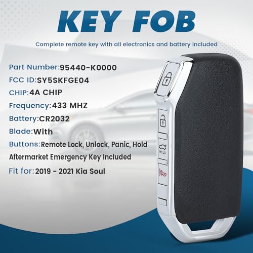 Keyecu Replacement Smart Remote Car Key Fob for Kia Soul 2019 2020 2021 SY5SKFGE04 95440-K0000 433MHz 4A Chip 4 Buttons - Image 2