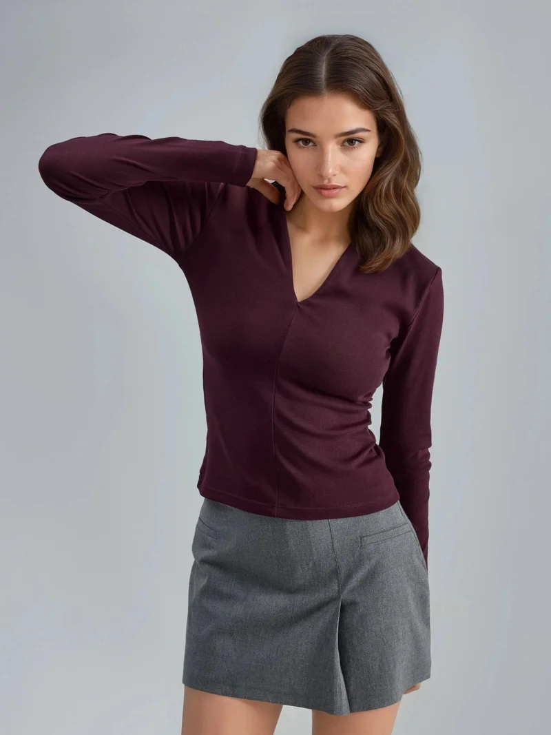 Busem BUSEM Slim Fit V-Neck Long Sleeve Blouse