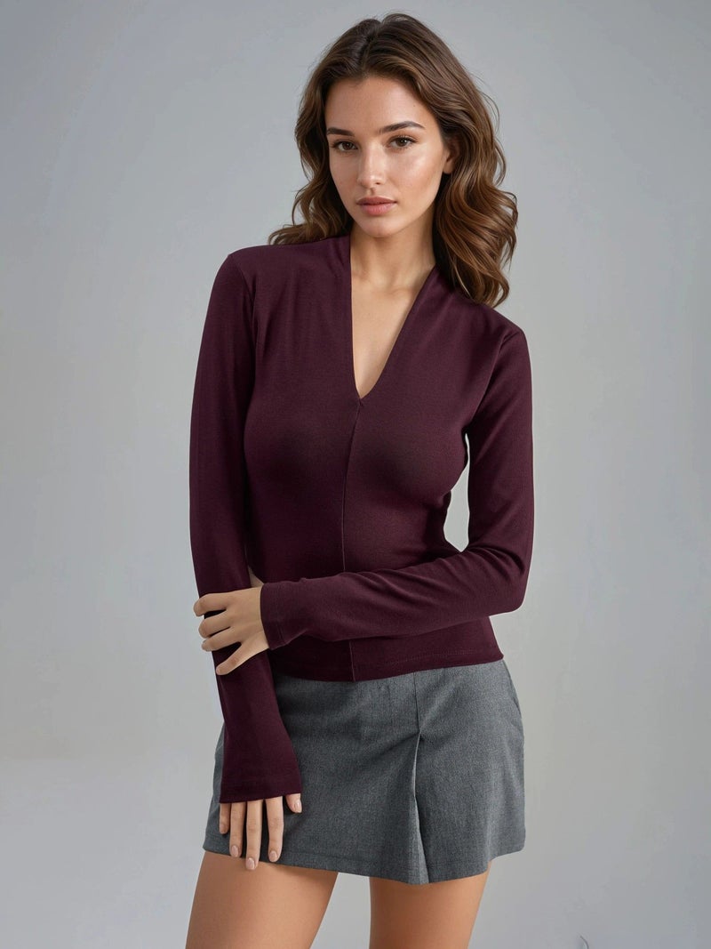 BUSEM Slim Fit V-Neck Long Sleeve Blouse - Image 2