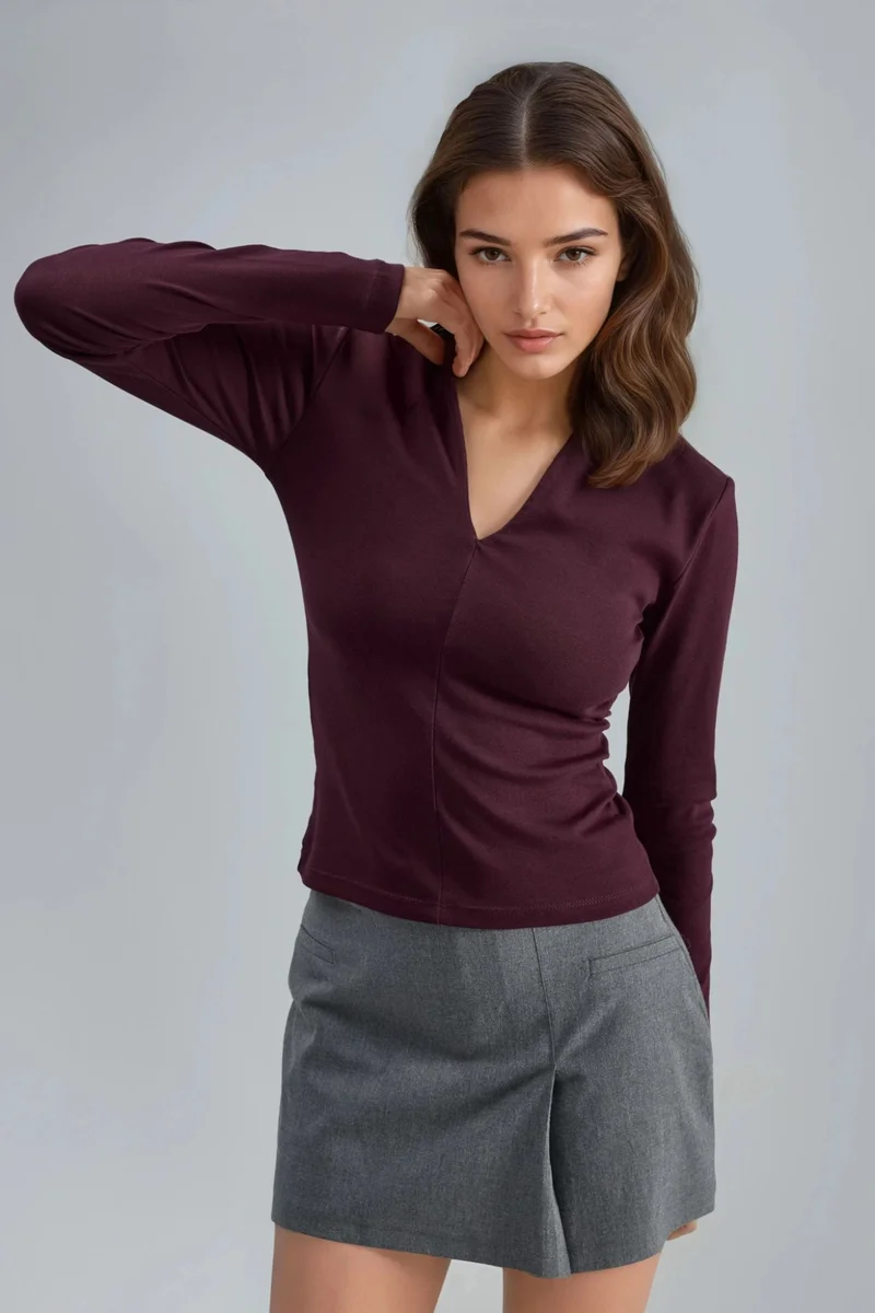 Busem BUSEM Slim Fit V-Neck Long Sleeve Blouse