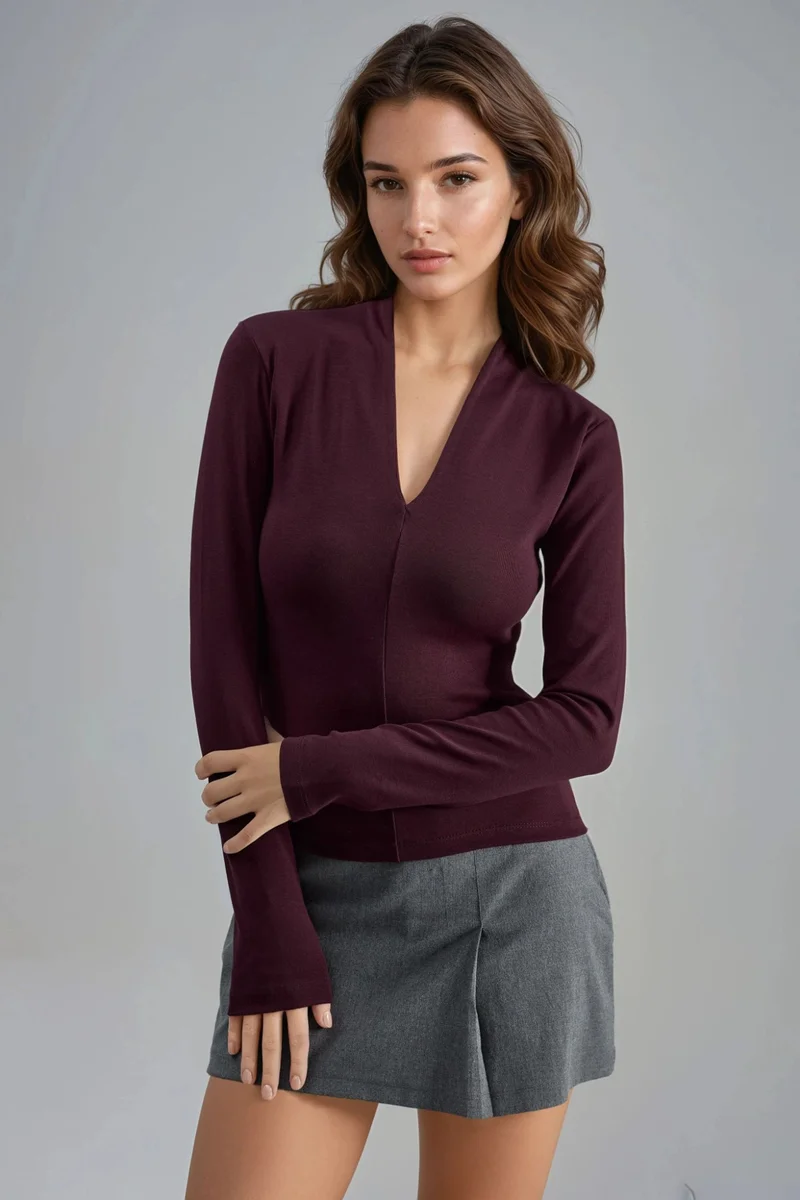Busem BUSEM Slim Fit V-Neck Long Sleeve Blouse