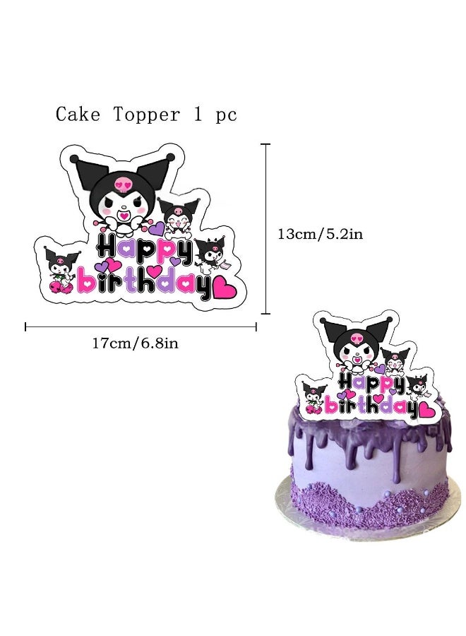 JAYATO 40 PCS Purple and Black kuromi Cartoon Birthday & Party Scene Decoration Set Party Supplies Favor for Kids, Boys and Girls, Included Flag-Happy Birthday Banner, Cake Decoration, Latex Balloons - Image 3